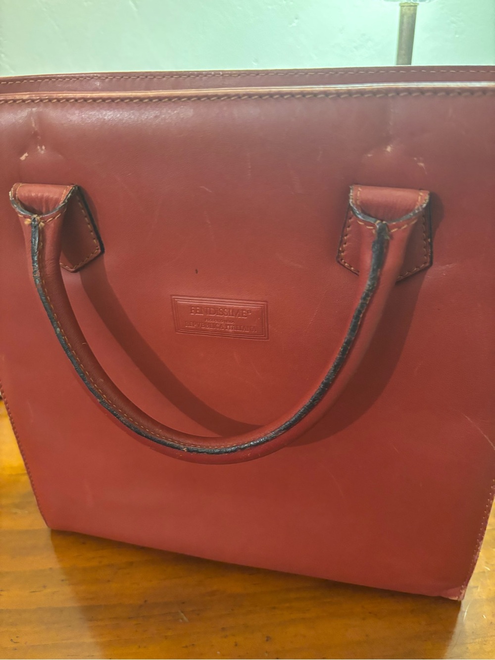 Fendi Italian Red Leather Tote with Top Handles